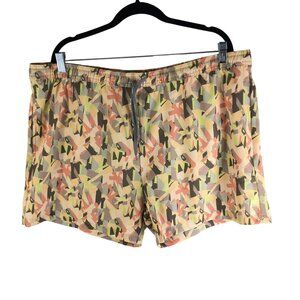 Open Edit Repreve Mens Geometric Print Swim Shorts Mesh Liner Beige Multi XXL